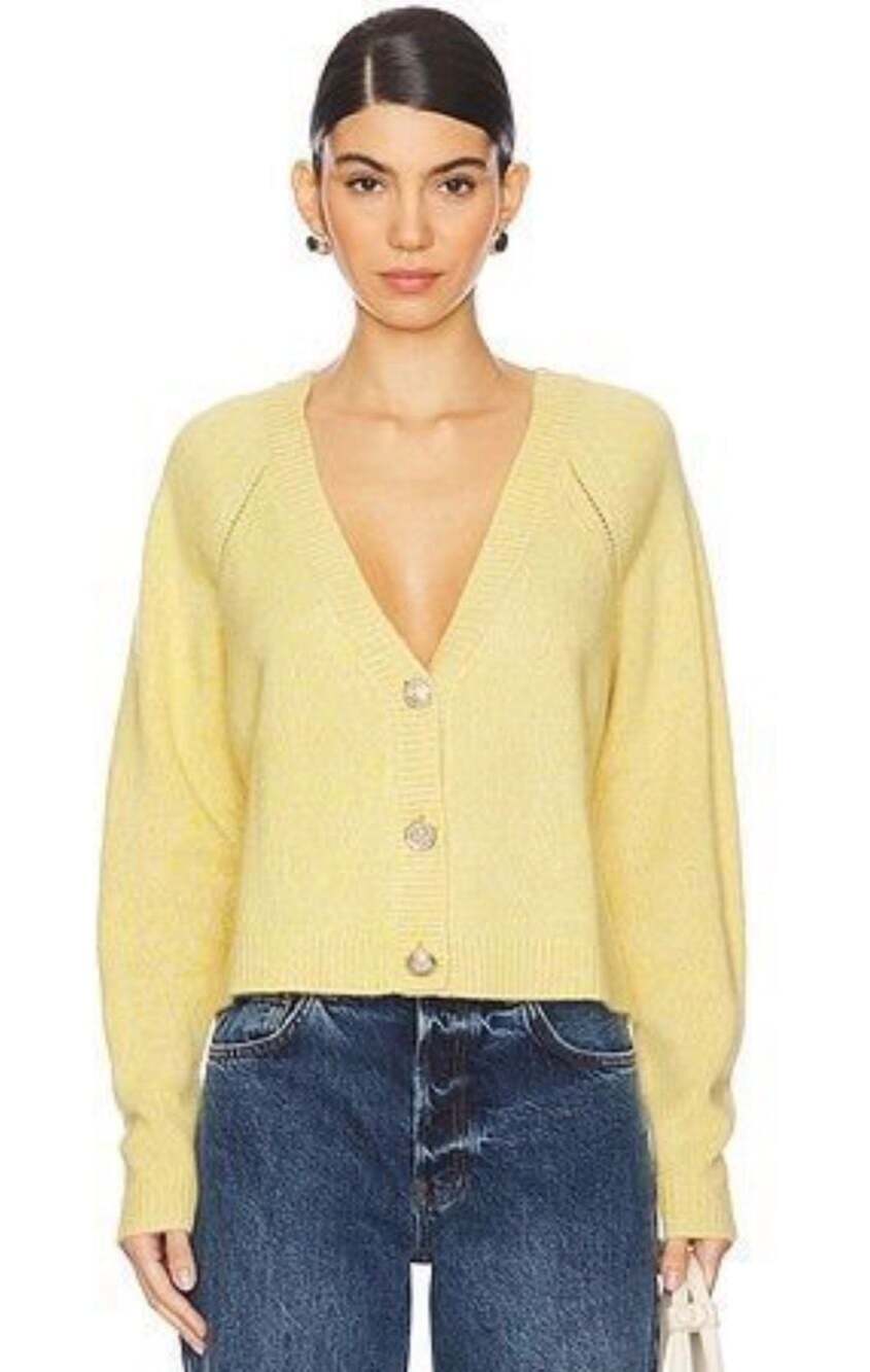 ba&sh Carila 100% Cashmere V-Neck Button-Front Cardigan in Yellow